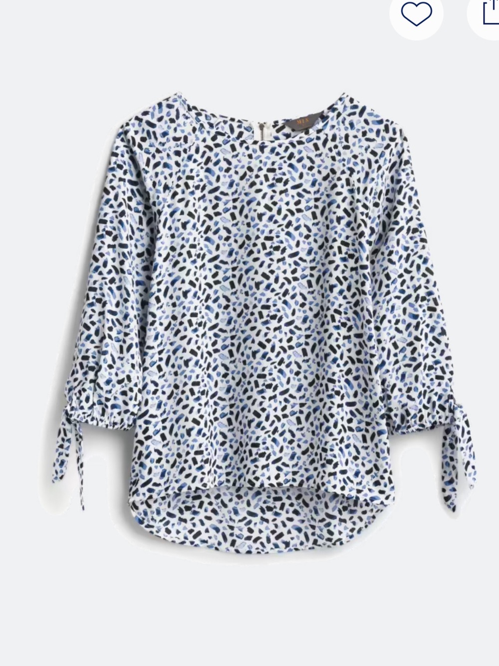 41 Hawthorn Blue and White Printed Tie-Sleeve Blouse